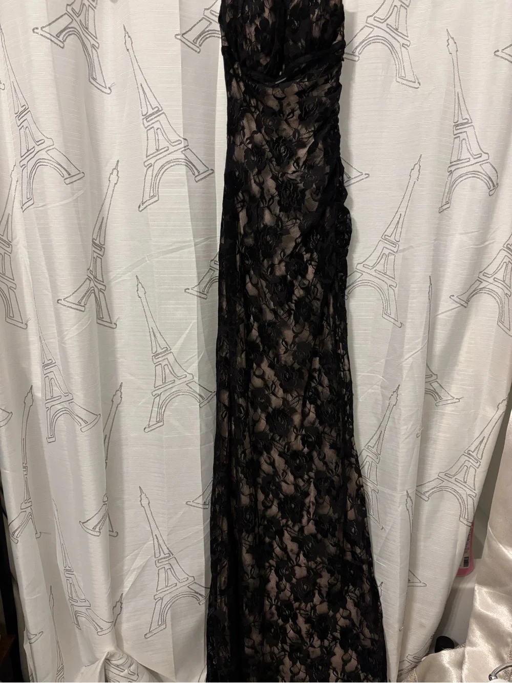 Gothic Strapless Black Lace Evening Gown